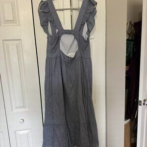 Midi Loft Dress-  Ruffle Sleeve & Cut Out Back